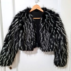 Black and white faux fur cropped jacket
